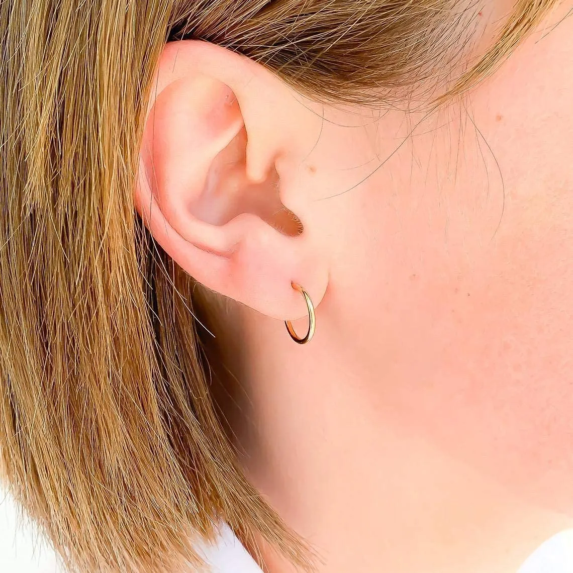 Gold Hoop Earrings, 14K Gold Filled, 12mm, 16ga, Hoop Earrings for Women, Gold Hoops Hypoallergenic, Post Huggie Hoop Earrings, Everyday Hoop Earrings (12mm, 14K Gold Filled)