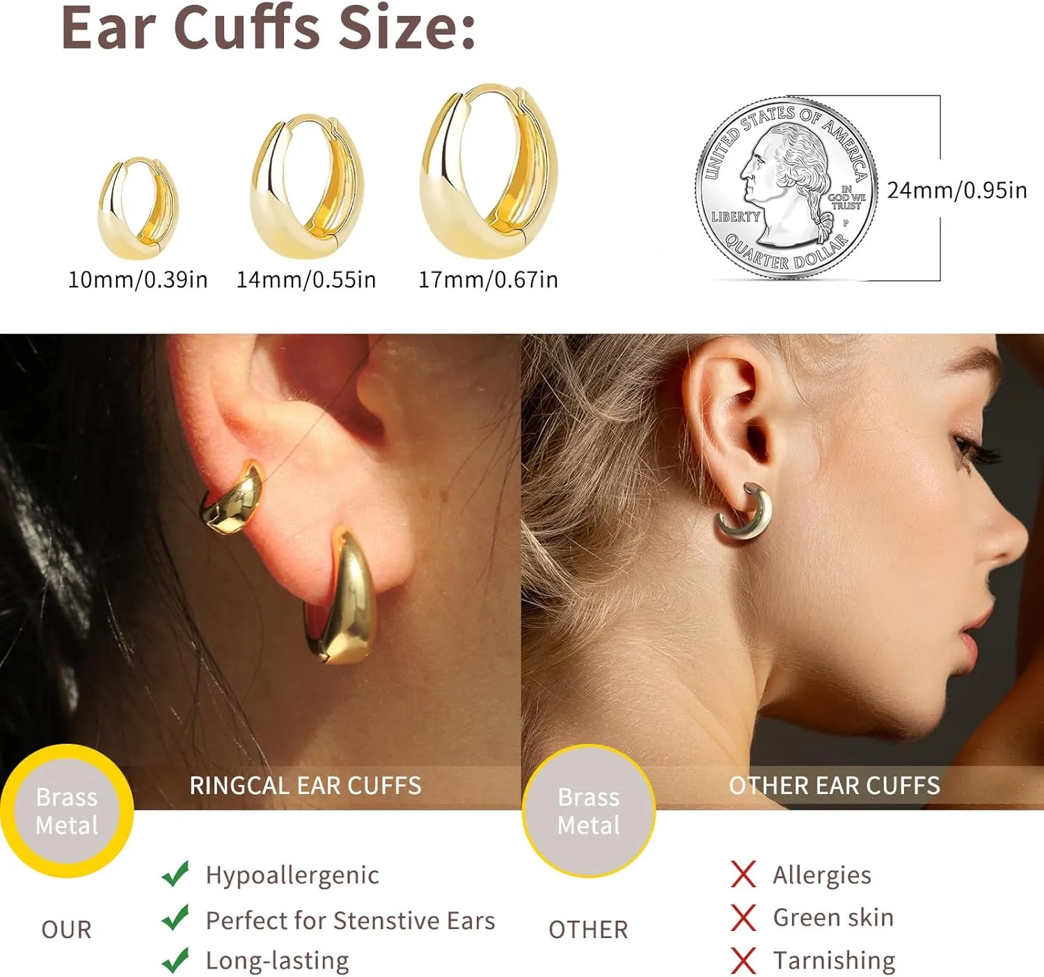 Gold Hoop Earrings for Women 14K Gold Plated Hoops Simple Gold Huggie Small Hoop Earrings Set Everyday Jewelry for Women