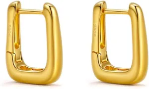 Gold Hoop Earrings for Women Trendy: 925 Sterling Silver 18K Hoops Huggie Chunky Hypoallergenic Minimalist Square Cute Fashion Jewelry Gifts for Women Mom Christmas Birthday Party