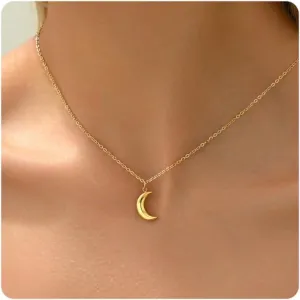 Gold Horn Necklace for Women Dainty Tiny Crescent Moon Necklace 18K Gold Plated Lucky Horse Shoe Pendant Necklace Minimalist Trendy Jewelry