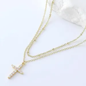 Gold Plated Cross Necklace for Women 14K Cubic Zirconia Cute Simple Cross Necklace Religious Christian Gifts