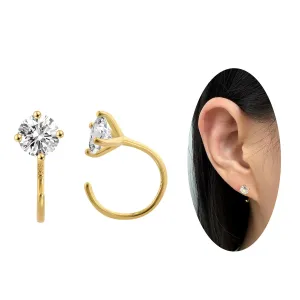 Gold Plated Half Hoop Earrings with CZ, Sterling Silver Open Huggie Earrings for Women Small Golden Minimalist Earrings