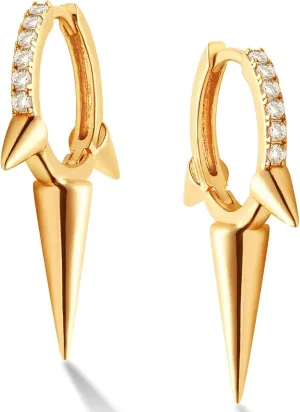 Gold Spike Huggie Hoop Earrings, 14k Gold Plated Dainty Turquoise CZ Cone Thorn Spike Ear Cuff for Gift