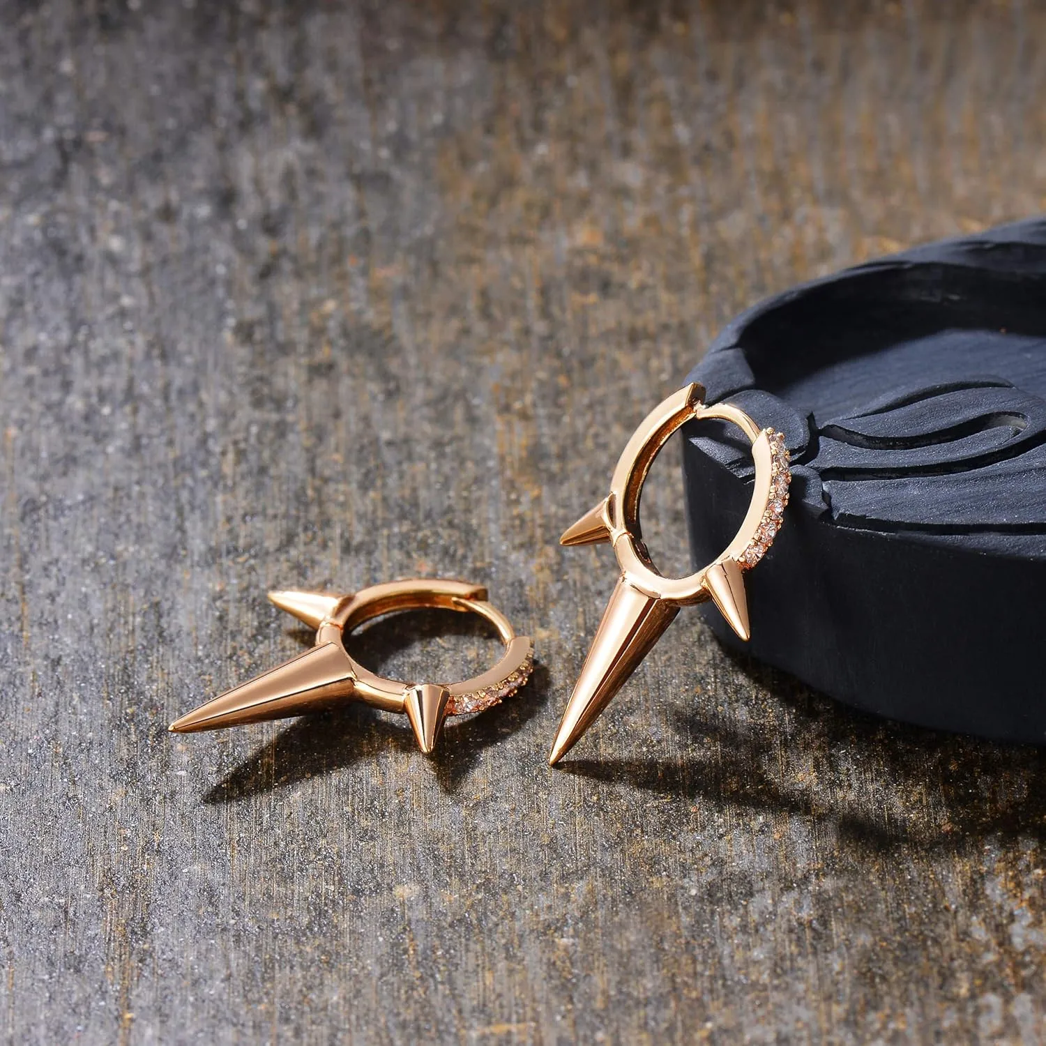 Gold Spike Huggie Hoop Earrings, 14k Gold Plated Dainty Turquoise CZ Cone Thorn Spike Ear Cuff for Gift