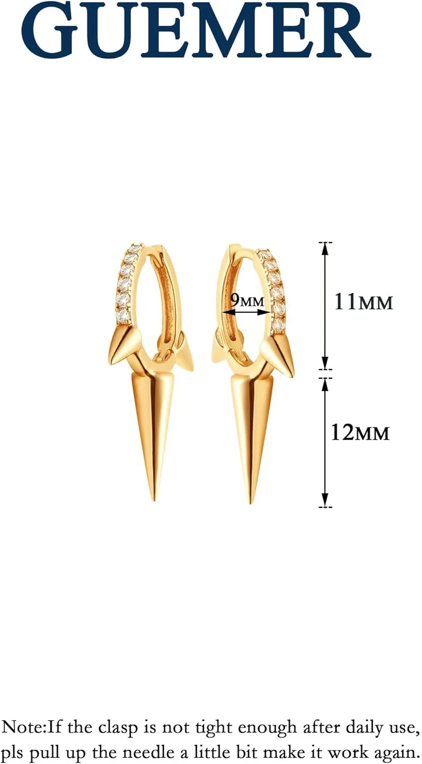 Gold Spike Huggie Hoop Earrings, 14k Gold Plated Dainty Turquoise CZ Cone Thorn Spike Ear Cuff for Gift