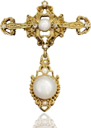 Gold Vintage Pearl Brooch for Women Girls Retro Accessories Elegant Baroque Pin Dress Coat Sweater Suit Party Wedding Gifts Victorian Brooch Pin Bridal Jewelry Cross Brooch