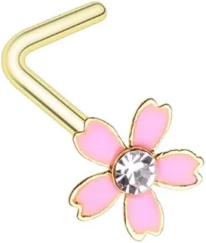 Golden Sakura Flower L-Shaped Nose Ring