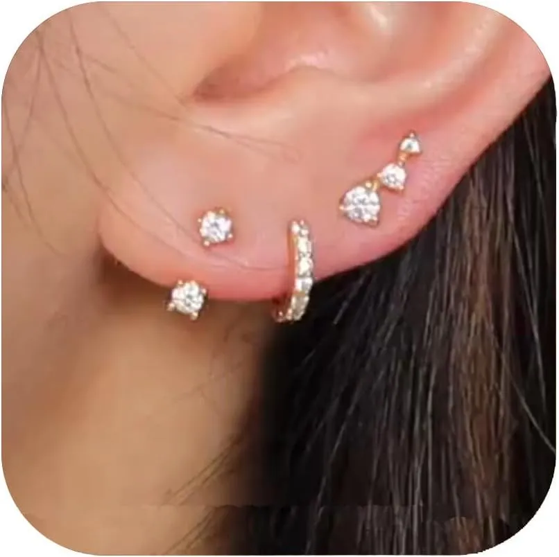 Gold/Silver Earrings for Women Trendy Jacket Studs Earrings Stack 14k Gold Plated Small Hoop Huggie Earring Sets for Multiple Piercing Everyday Ear Cartilage Earring - Gold Jewelry Gifts For Women