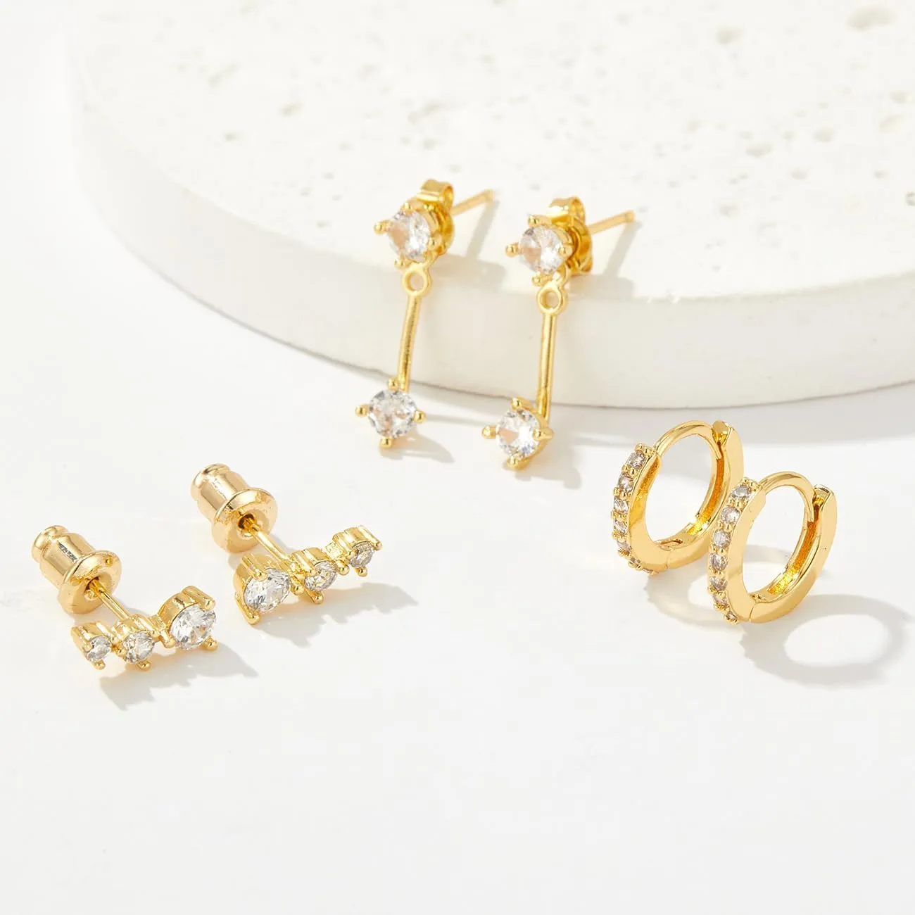 Gold/Silver Earrings for Women Trendy Jacket Studs Earrings Stack 14k Gold Plated Small Hoop Huggie Earring Sets for Multiple Piercing Everyday Ear Cartilage Earring - Gold Jewelry Gifts For Women
