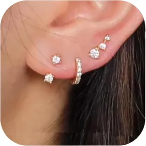 Gold/Silver Earrings for Women Trendy Jacket Studs Earrings Stack 14k Gold Plated Small Hoop Huggie Earring Sets for Multiple Piercing Everyday Ear Cartilage Earring - Gold Jewelry Gifts For Women