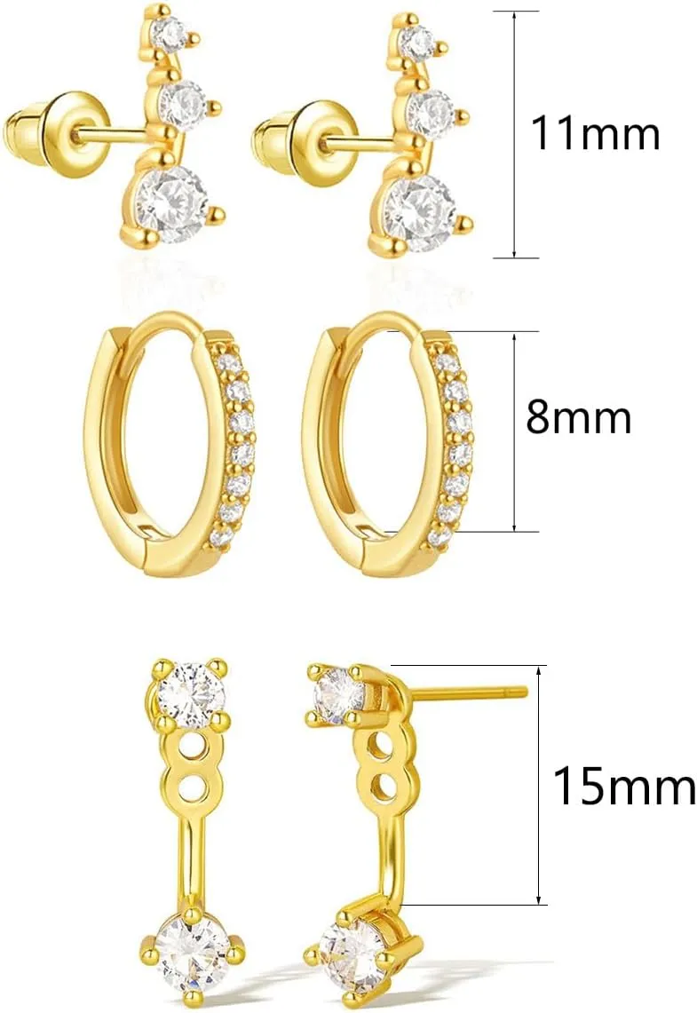 Gold/Silver Earrings for Women Trendy Jacket Studs Earrings Stack 14k Gold Plated Small Hoop Huggie Earring Sets for Multiple Piercing Everyday Ear Cartilage Earring - Gold Jewelry Gifts For Women