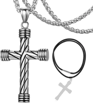 Gothic Vintage Cross Pendant Necklace Stainless Steel Large Punk Cross Necklace Silver Cross Pendant Gift for Men Women