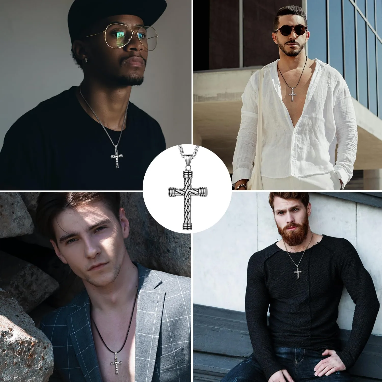 Gothic Vintage Cross Pendant Necklace Stainless Steel Large Punk Cross Necklace Silver Cross Pendant Gift for Men Women