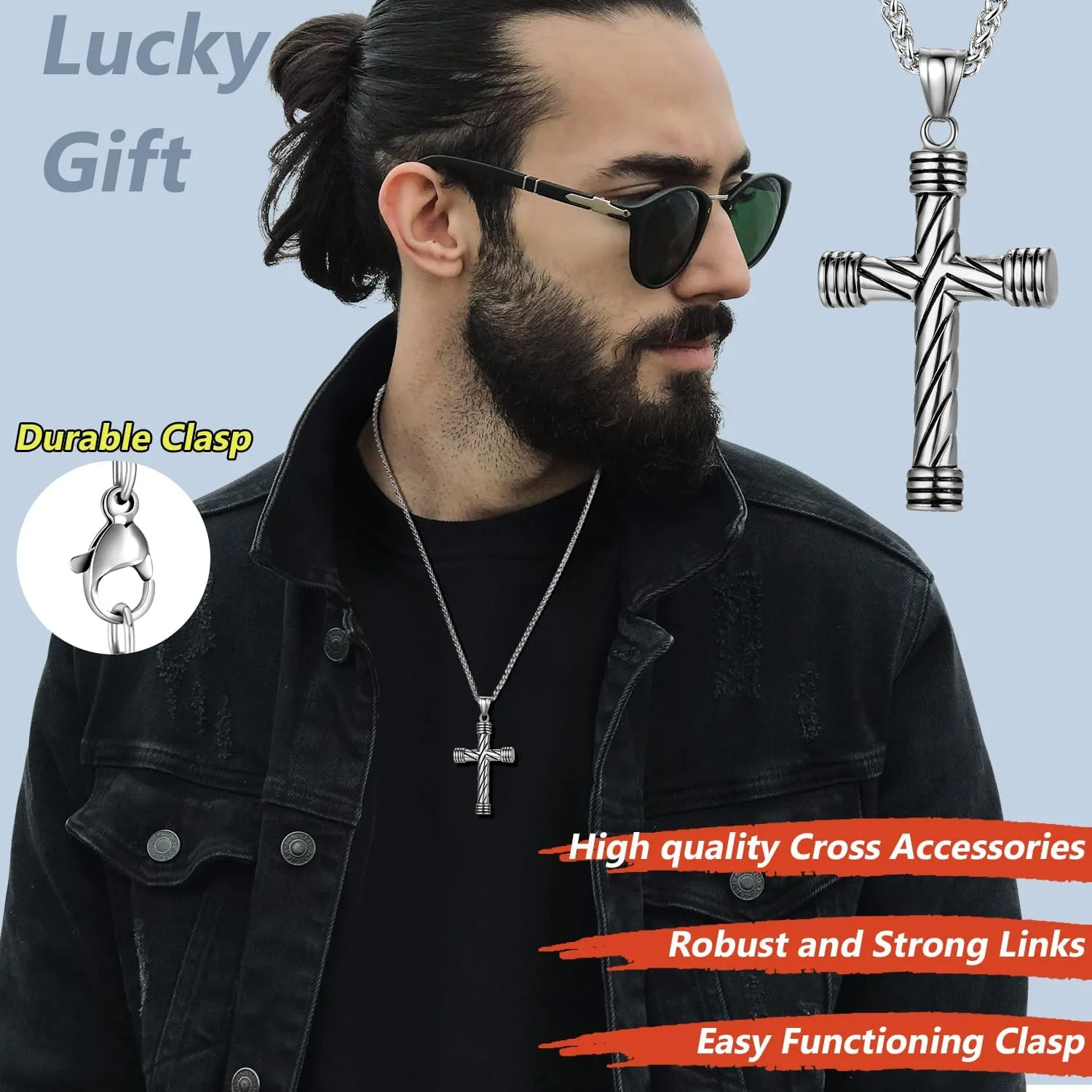Gothic Vintage Cross Pendant Necklace Stainless Steel Large Punk Cross Necklace Silver Cross Pendant Gift for Men Women