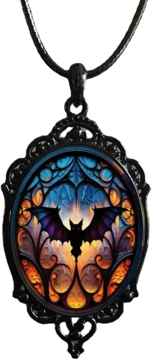 Gothic Vintage Necklace Bat Pumpkin Cameo Necklace Vintage Crystal Glass Pumpkin Bat Pendant Necklace Punk Style Raven Choker Mystery Halloween Costumes Accessories
