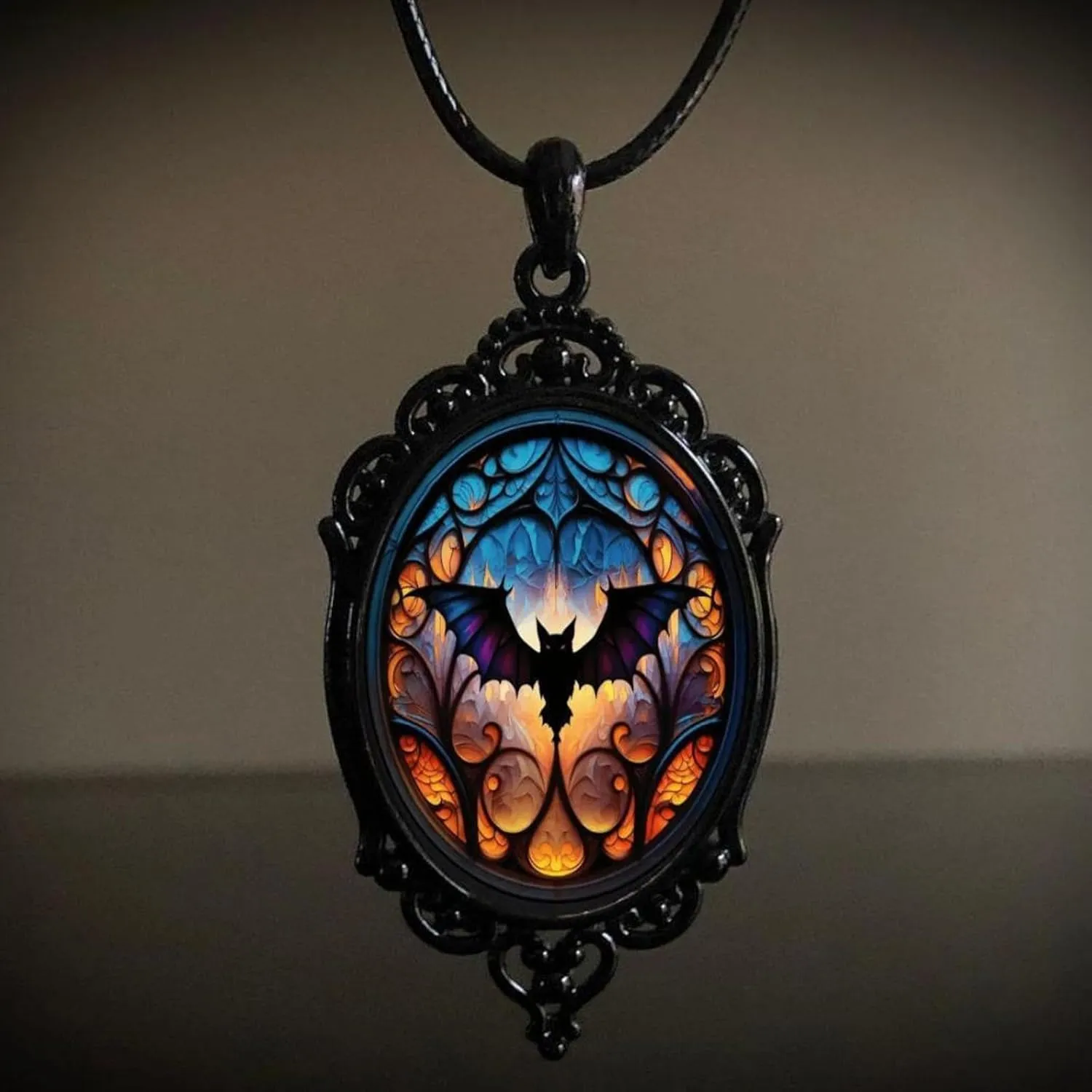 Gothic Vintage Necklace Bat Pumpkin Cameo Necklace Vintage Crystal Glass Pumpkin Bat Pendant Necklace Punk Style Raven Choker Mystery Halloween Costumes Accessories