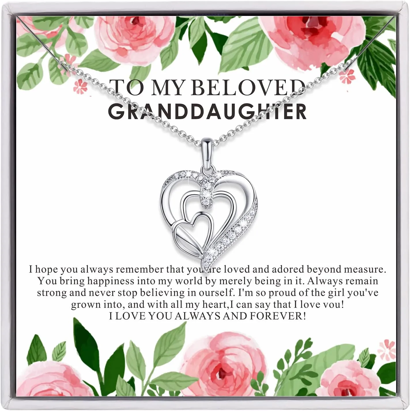 Granddaughter Gifts from Grandma, Granddaughter Necklace 925 Sterling Silver Heart Necklace Generations Gifts from Grandma Birthday Gifts for Granddaughter