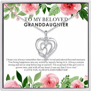 Granddaughter Gifts from Grandma, Granddaughter Necklace 925 Sterling Silver Heart Necklace Generations Gifts from Grandma Birthday Gifts for Granddaughter