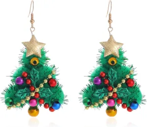 Green Christmas Tree Bell Earrings Christmas Bell Bowknot Dangle Earrings Xmas Bow Wreath Earrings New Year Festive Gift for Women Teen Girls