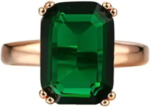 Green Emerald-Shape Simulated Emerald Jewelry Ring with 18K Rose Gold Plated Silver Women's Engagement Solitaire Ring (US size 9)
