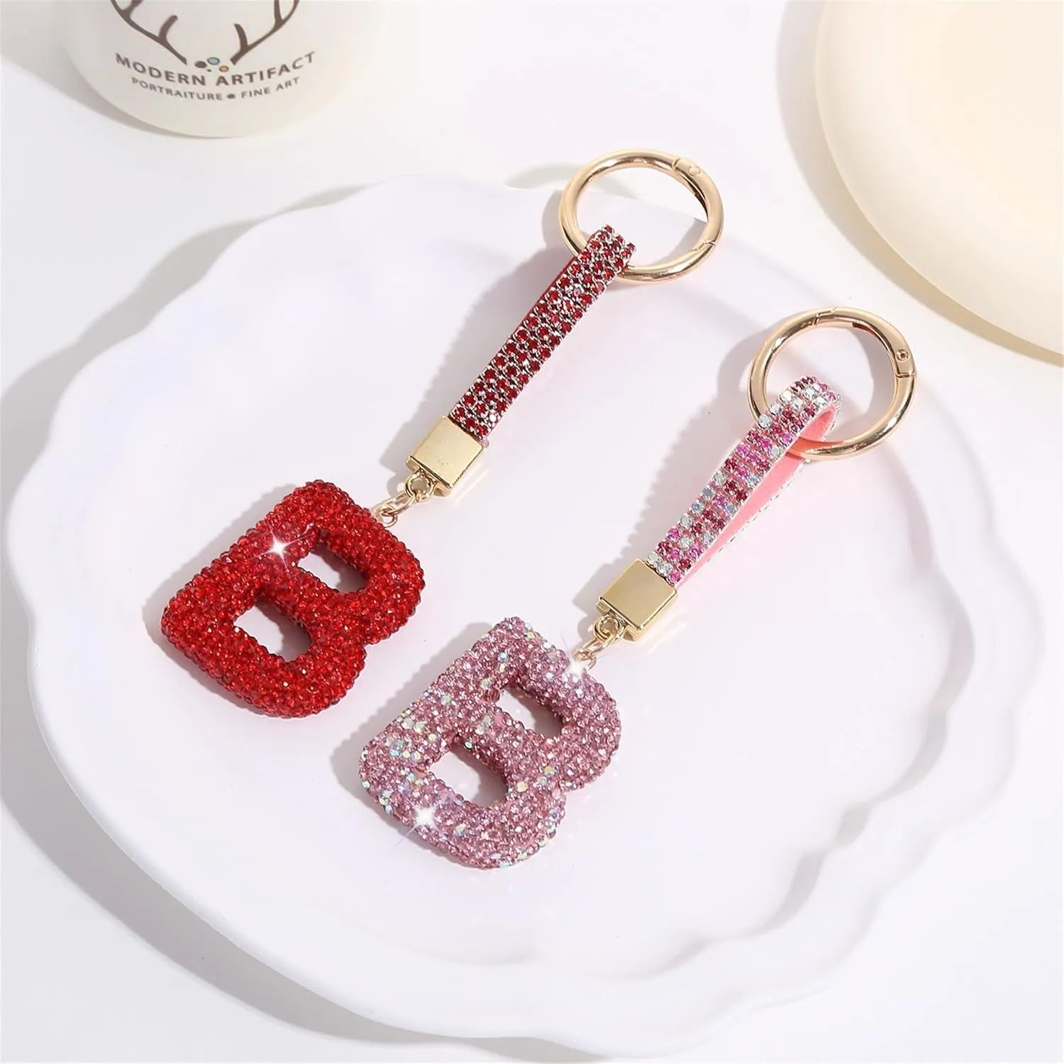 Grey Initial Letter Keychain Gift for Women Girls Bling Sparkly Cute Backpack Car Key Accessories