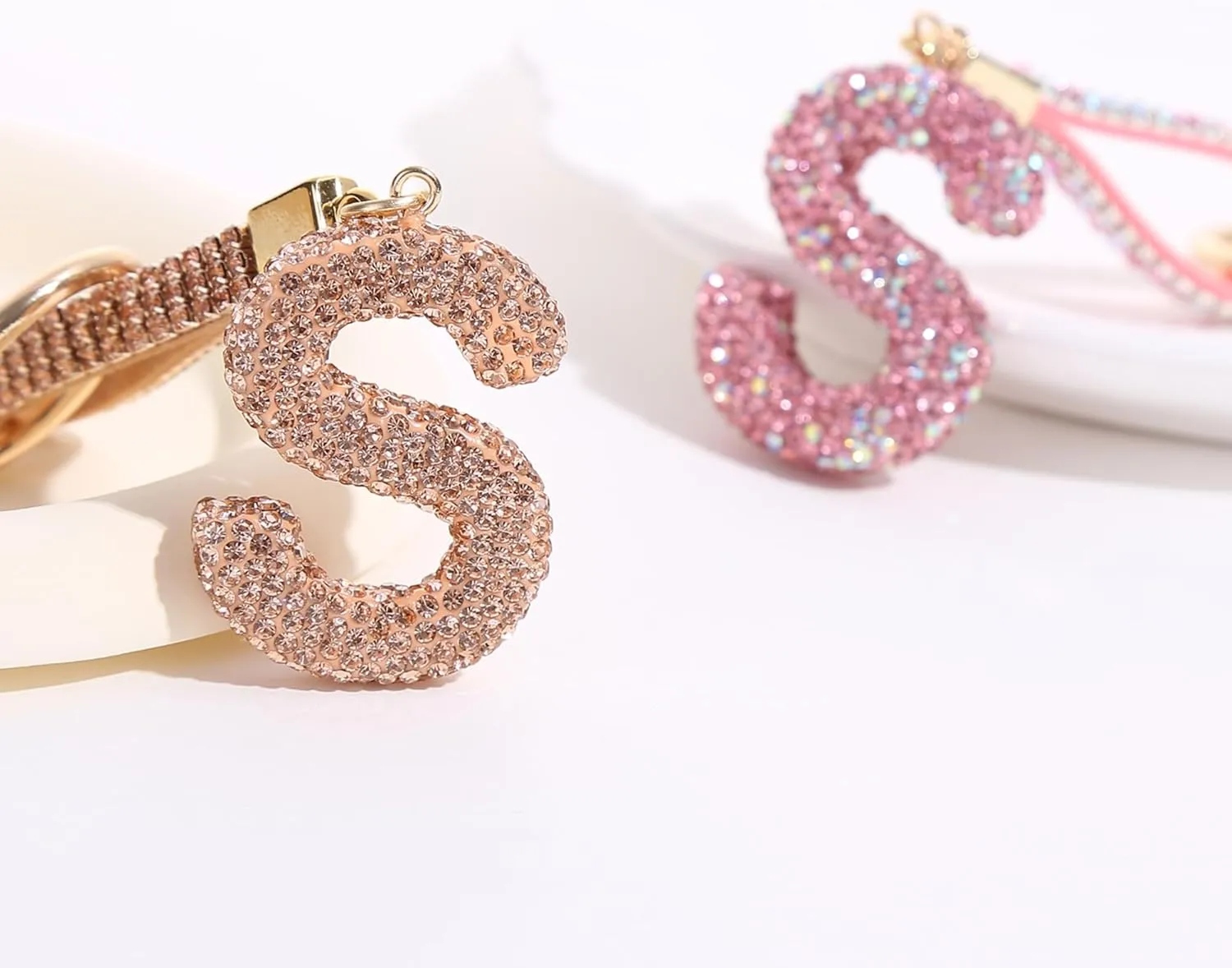 Grey Initial Letter Keychain Gift for Women Girls Bling Sparkly Cute Backpack Car Key Accessories