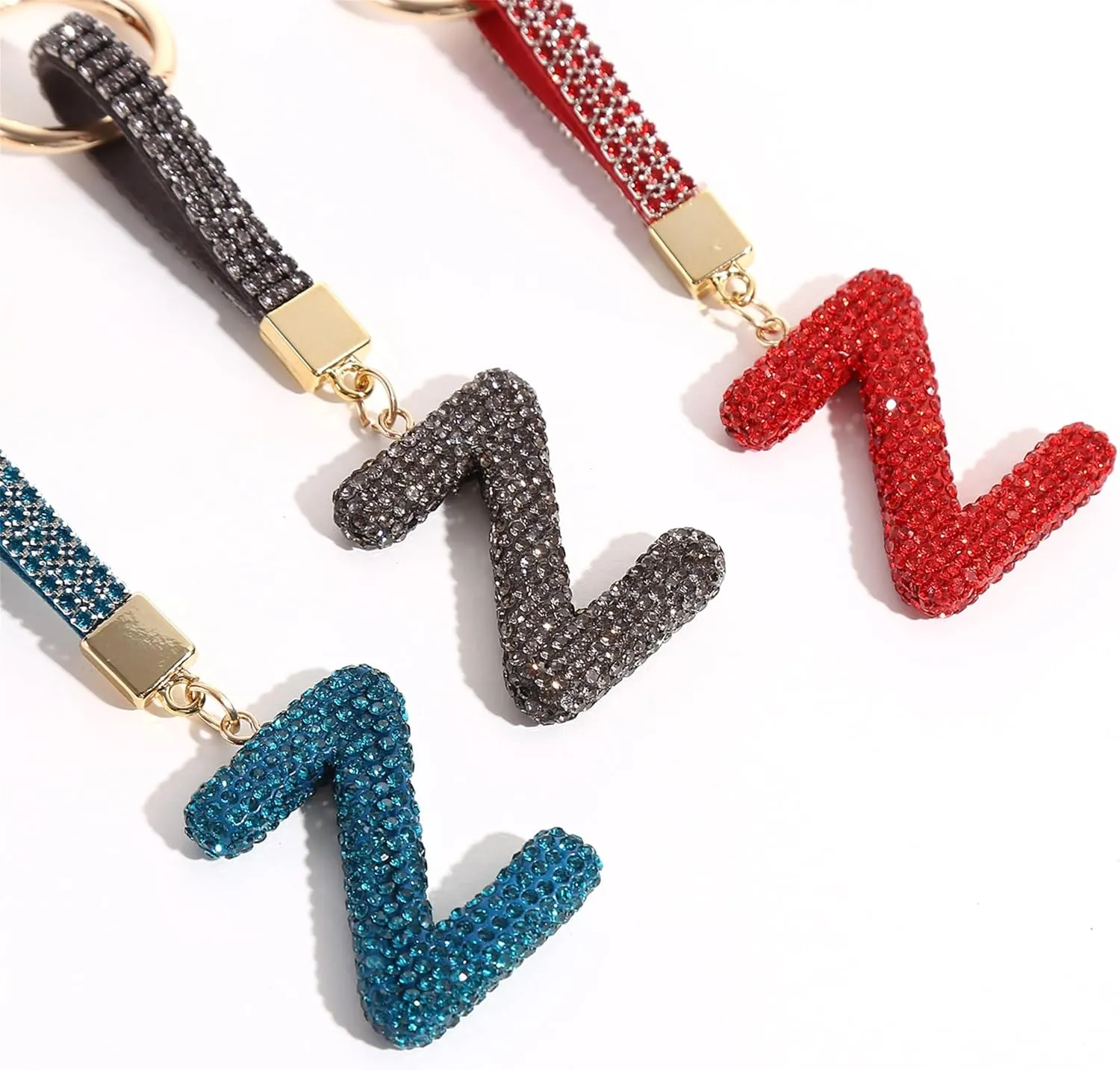 Grey Initial Letter Keychain Gift for Women Girls Bling Sparkly Cute Backpack Car Key Accessories