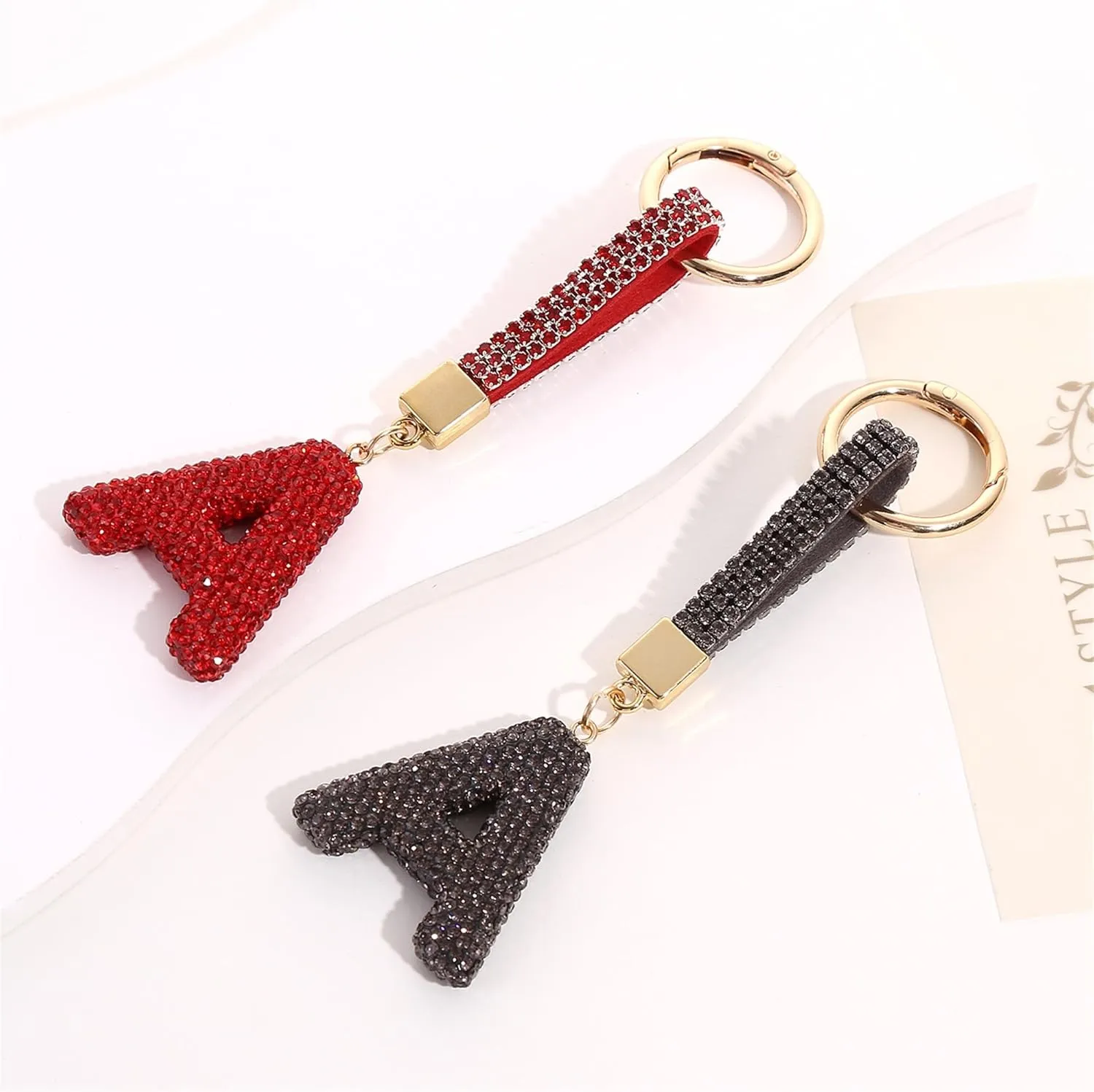 Grey Initial Letter Keychain Gift for Women Girls Bling Sparkly Cute Backpack Car Key Accessories