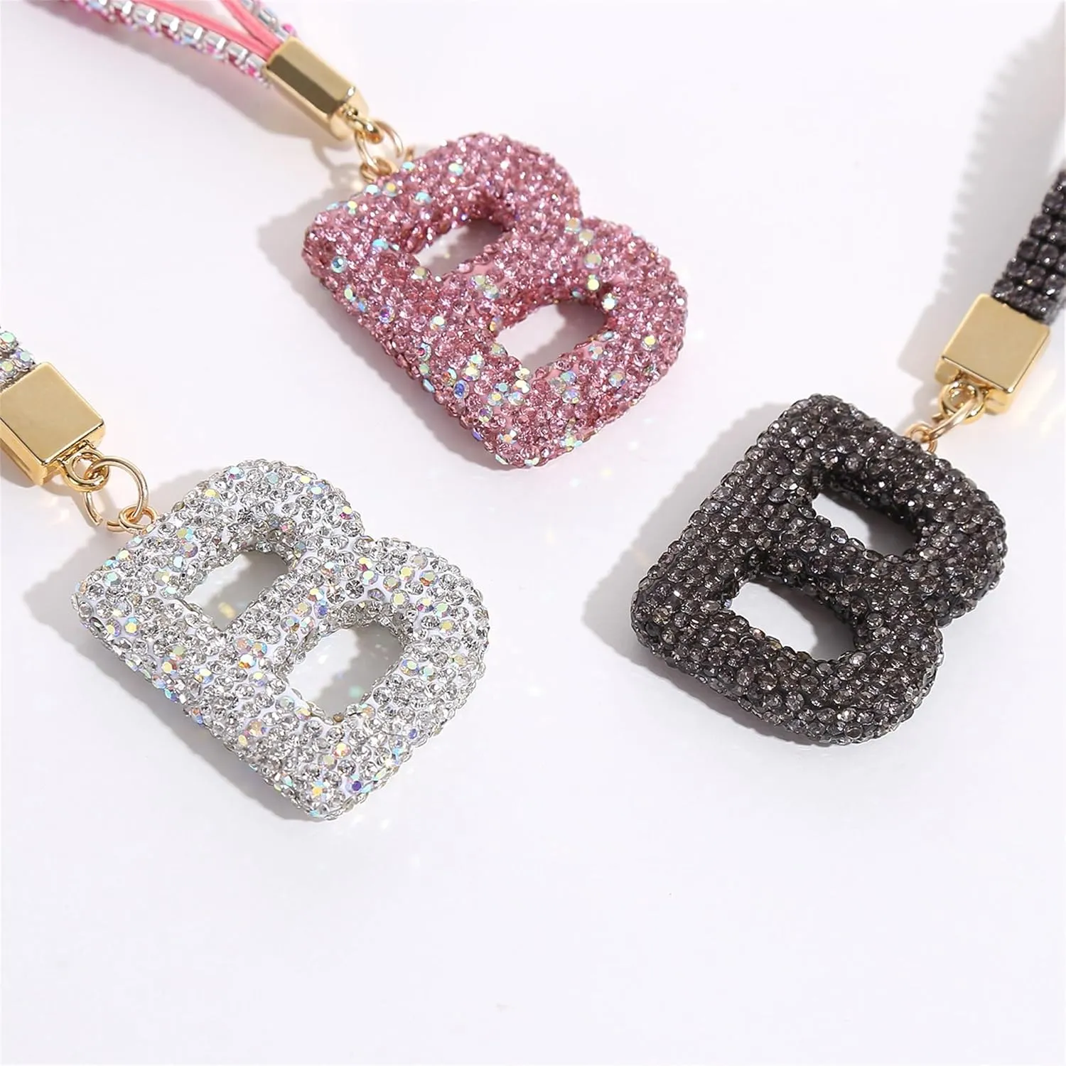 Grey Initial Letter Keychain Gift for Women Girls Bling Sparkly Cute Backpack Car Key Accessories