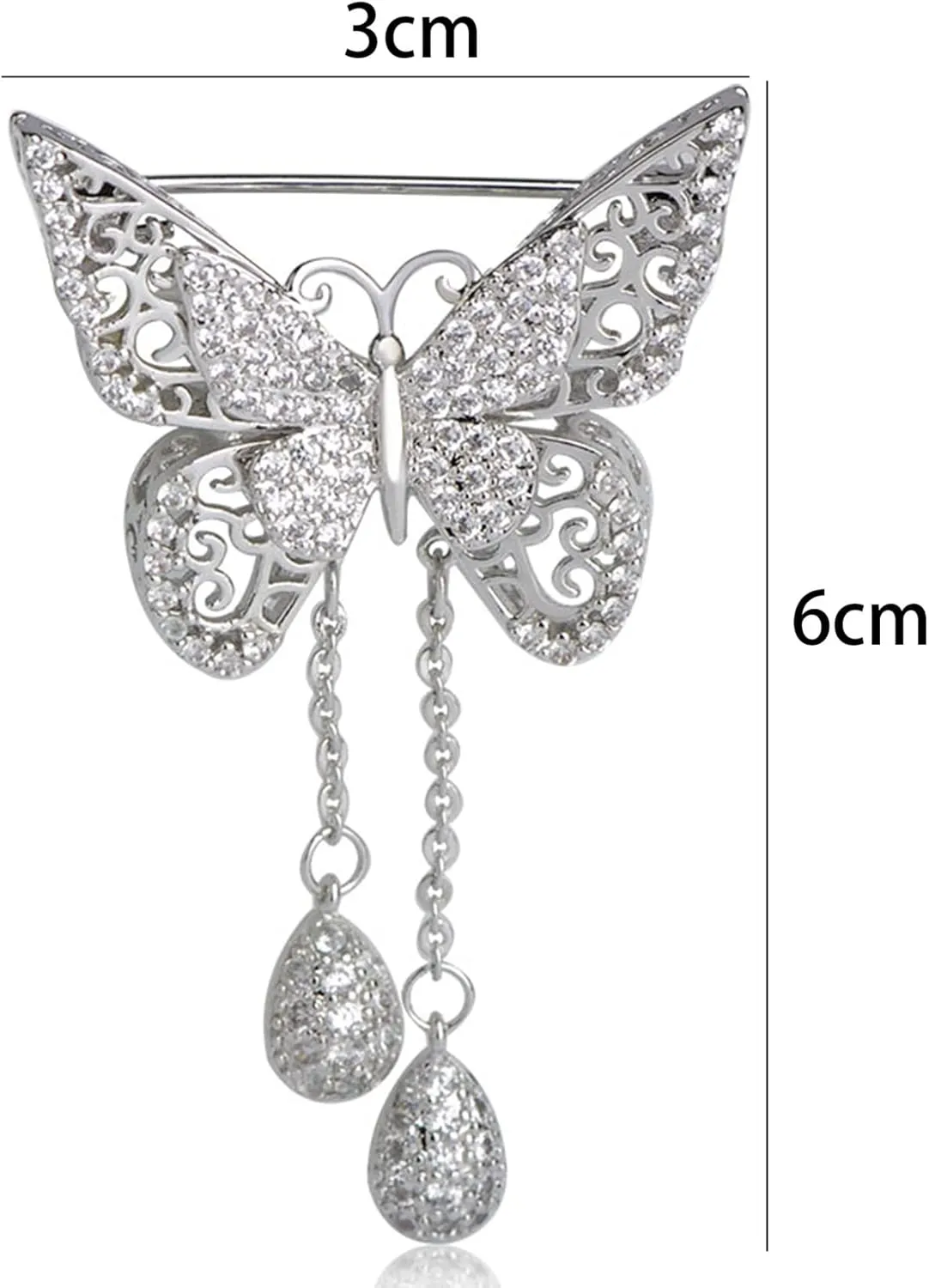 Guoshang Women Hollow Out Butterfly Brooch Pin with Pendant Butterfly Lapel Pin for Coats Jackets Sweaters Accessories,Silver,1 Pc