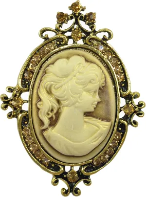 Gyn&Joy Vintage Style Crystal Rhinestone Victorian Lady Cameo Pin Brooch