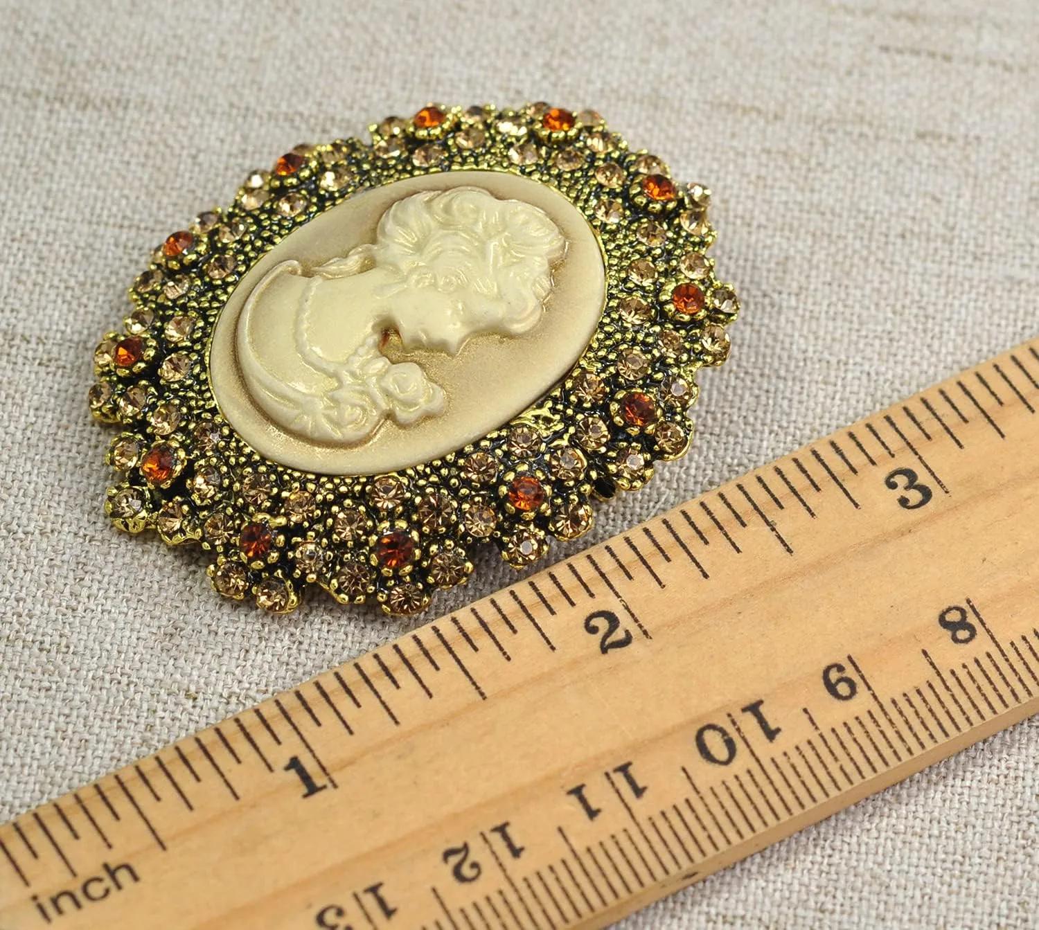 Gyn&Joy Womens Vintage Inspired Crystal Rhinestone Victorian Lady Cameo Maiden Brooch Pin