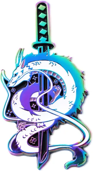 Haku Dragon Samurai Katana Ghibli Enamel Pin Japanese Fashion Accessory for Lapels, Multicolor, One Size