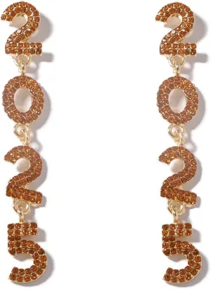 Handmade Colorful 2025 Rhinestone Beaded Dangle Drop Earrings Shiny Crystal Happy New Year 2025 Letter Long Dangle Earrings for Women Christmas New Year's Eve Party Jewelry Holiday Gift