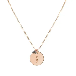 Handmade Rose Gold Semicolon Gemstone Charm Necklace, 14-16" Adjustable with Labradorite for Strength, Suicide Prevention Awareness, Memorial Jewelry Gift for Survivor, Woman, Girl, Teenager, Daughter