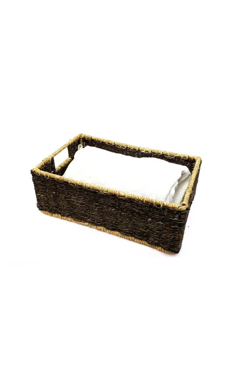 Handmade Sabai Grass Towel Basket - Small (Black)