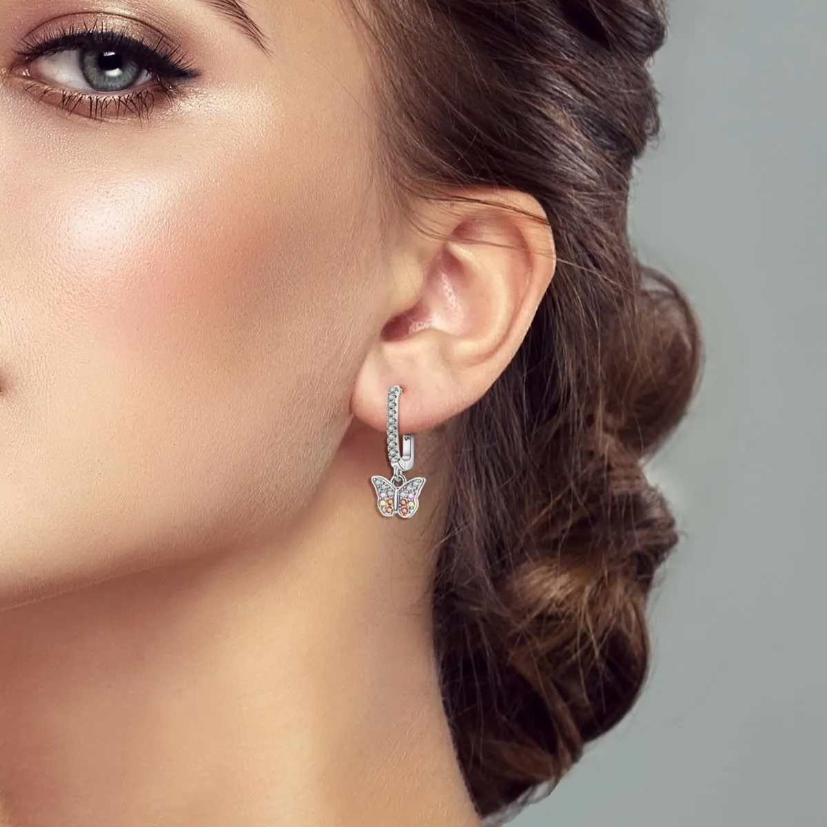 Hapour Cubic Zirconia Huggie Earrings Small Hoop Butterfly Earrings for Teen, S925 Sterling Silver Lightweight Drop Dangle Huggie Earrings for Women