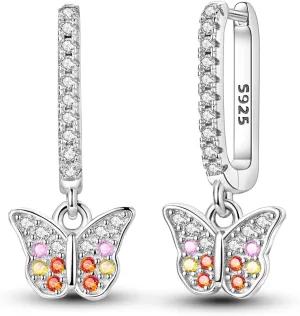 Hapour Cubic Zirconia Huggie Earrings Small Hoop Butterfly Earrings for Teen, S925 Sterling Silver Lightweight Drop Dangle Huggie Earrings for Women