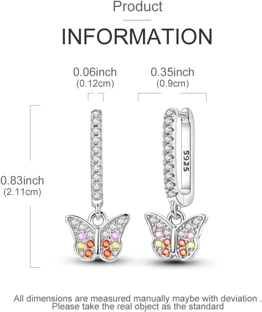 Hapour Cubic Zirconia Huggie Earrings Small Hoop Butterfly Earrings for Teen, S925 Sterling Silver Lightweight Drop Dangle Huggie Earrings for Women