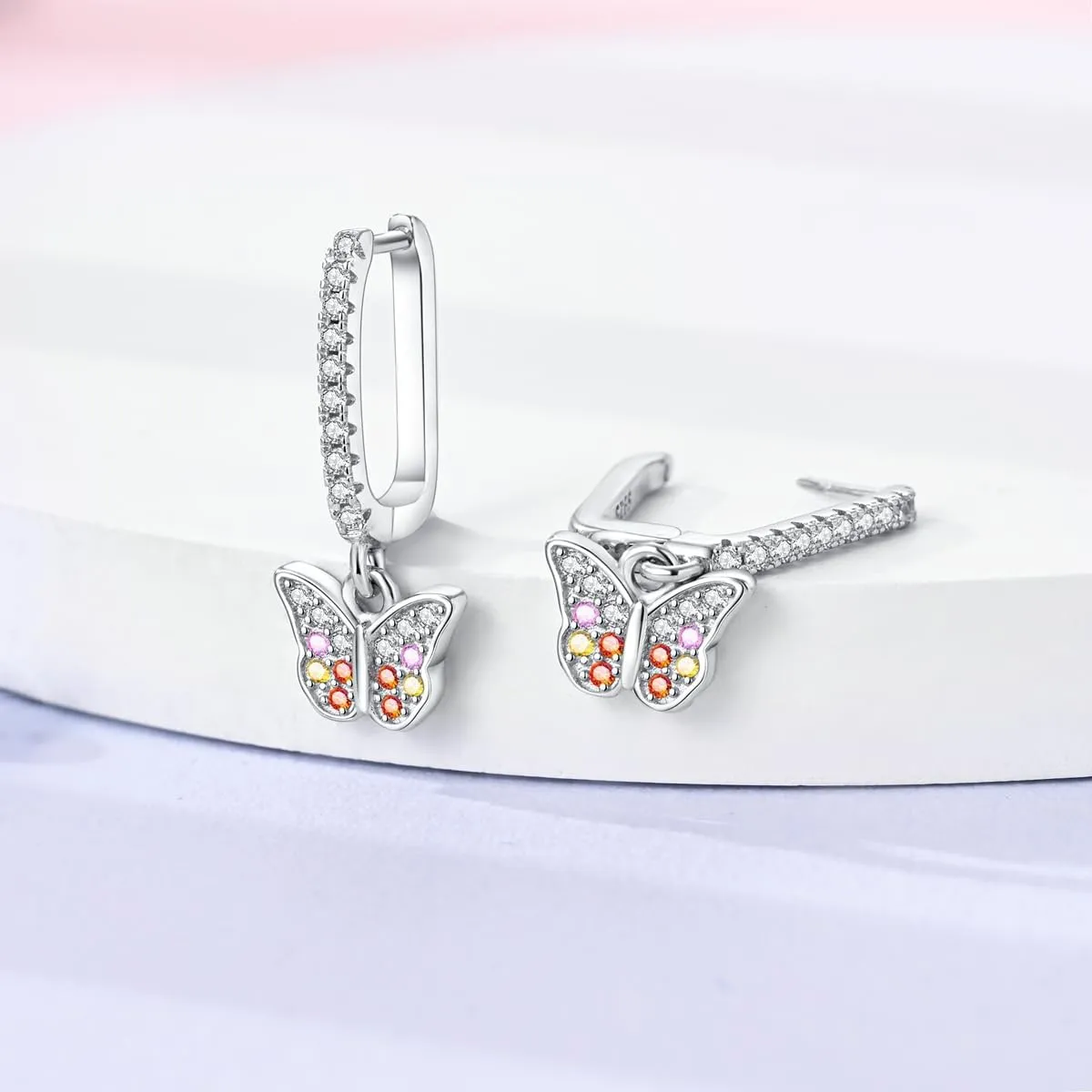 Hapour Cubic Zirconia Huggie Earrings Small Hoop Butterfly Earrings for Teen, S925 Sterling Silver Lightweight Drop Dangle Huggie Earrings for Women