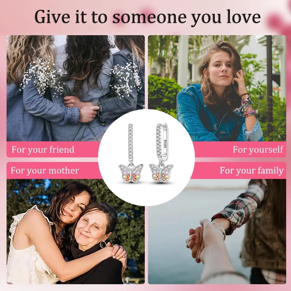 Hapour Cubic Zirconia Huggie Earrings Small Hoop Butterfly Earrings for Teen, S925 Sterling Silver Lightweight Drop Dangle Huggie Earrings for Women