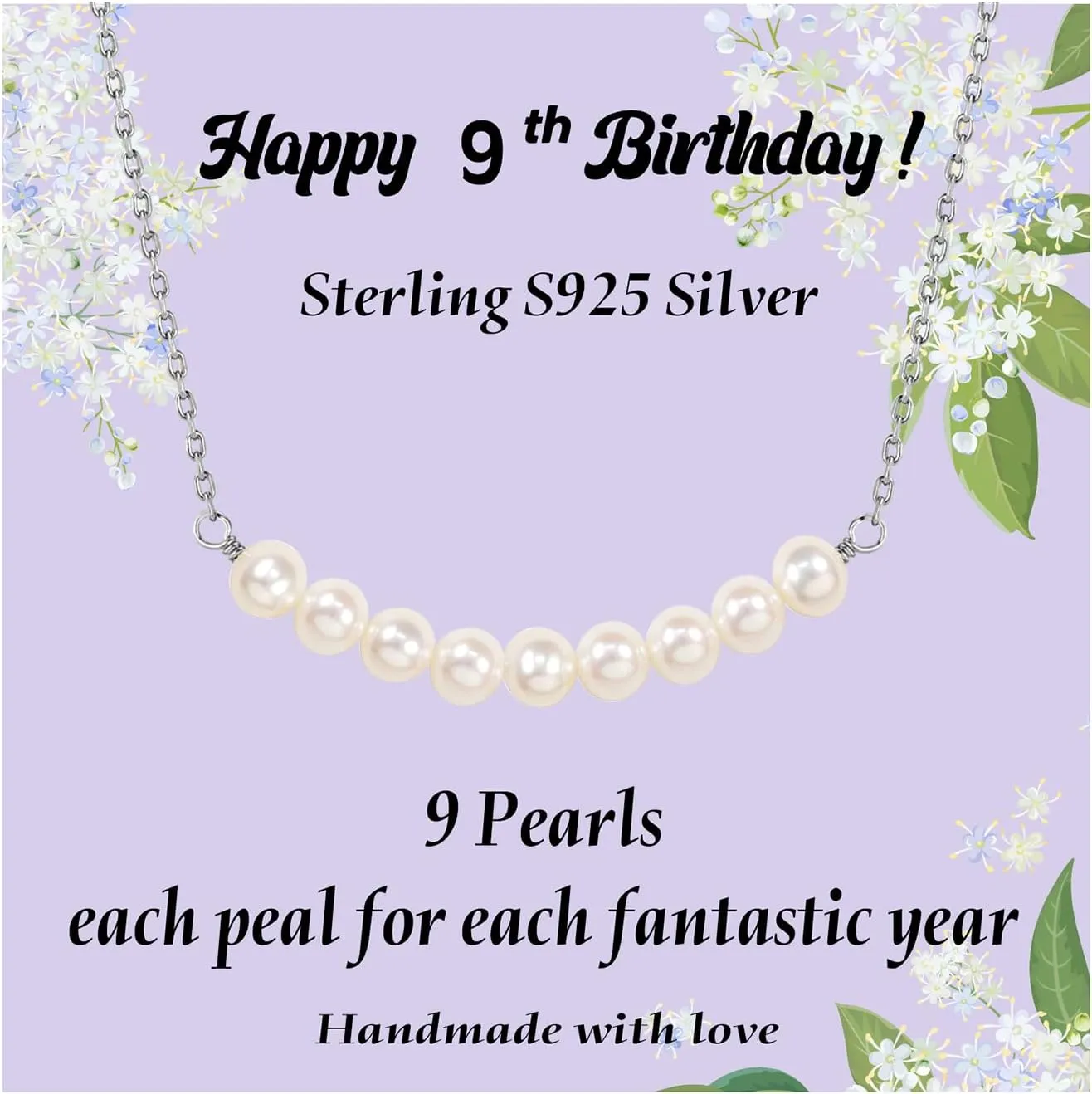 Happy Birthday Gifts Necklace, Sterling S925 Silver Chain AAA  Freshwater Pearl Pendant Necklace for 8th 9th 10th 11th 12th 13th 14th 15th 16th 17th 18th 19th 20th Years Old