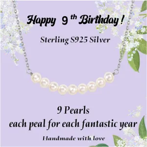 Happy Birthday Gifts Necklace, Sterling S925 Silver Chain AAA  Freshwater Pearl Pendant Necklace for 8th 9th 10th 11th 12th 13th 14th 15th 16th 17th 18th 19th 20th Years Old
