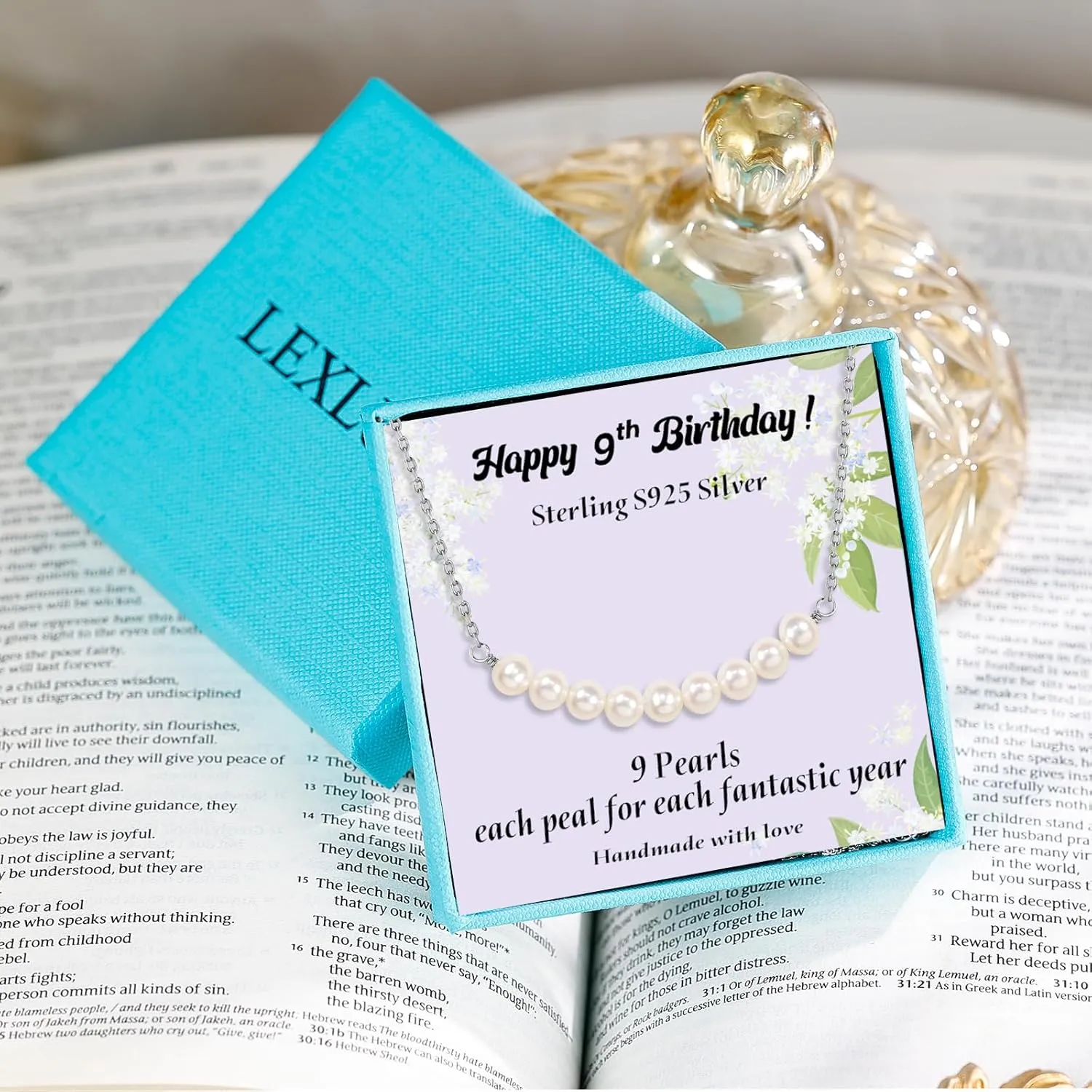 Happy Birthday Gifts Necklace, Sterling S925 Silver Chain AAA  Freshwater Pearl Pendant Necklace for 8th 9th 10th 11th 12th 13th 14th 15th 16th 17th 18th 19th 20th Years Old