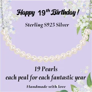 Happy Birthday Gifts Necklace, Sterling S925 Silver Chain AAA  Freshwater Pearl Pendant Necklace for 8th 9th 10th 11th 12th 13th 14th 15th 16th 17th 18th 19th 20th Years Old