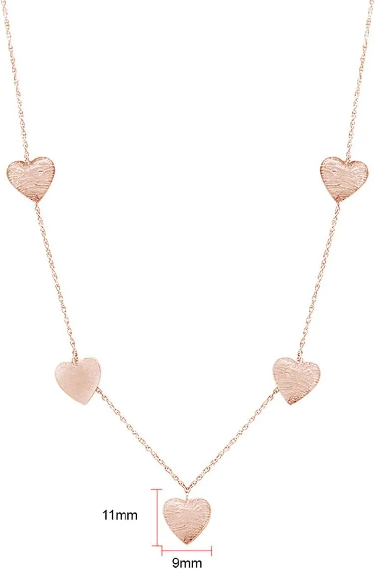 Heart Necklace for Women - Dainty Thin Five Station Chain Layered Necklaces Love Heart Jewelry in 14K Gold Over Sterling Silver 18" Chain