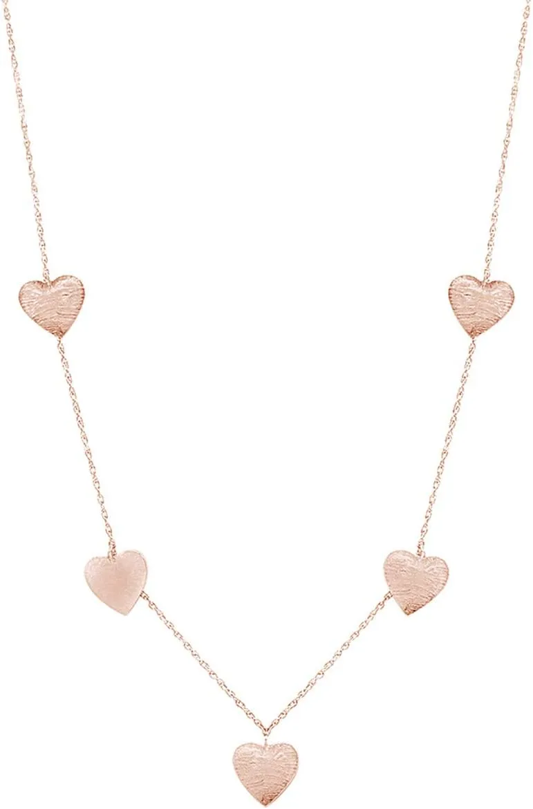 Heart Necklace for Women - Dainty Thin Five Station Chain Layered Necklaces Love Heart Jewelry in 14K Gold Over Sterling Silver 18" Chain