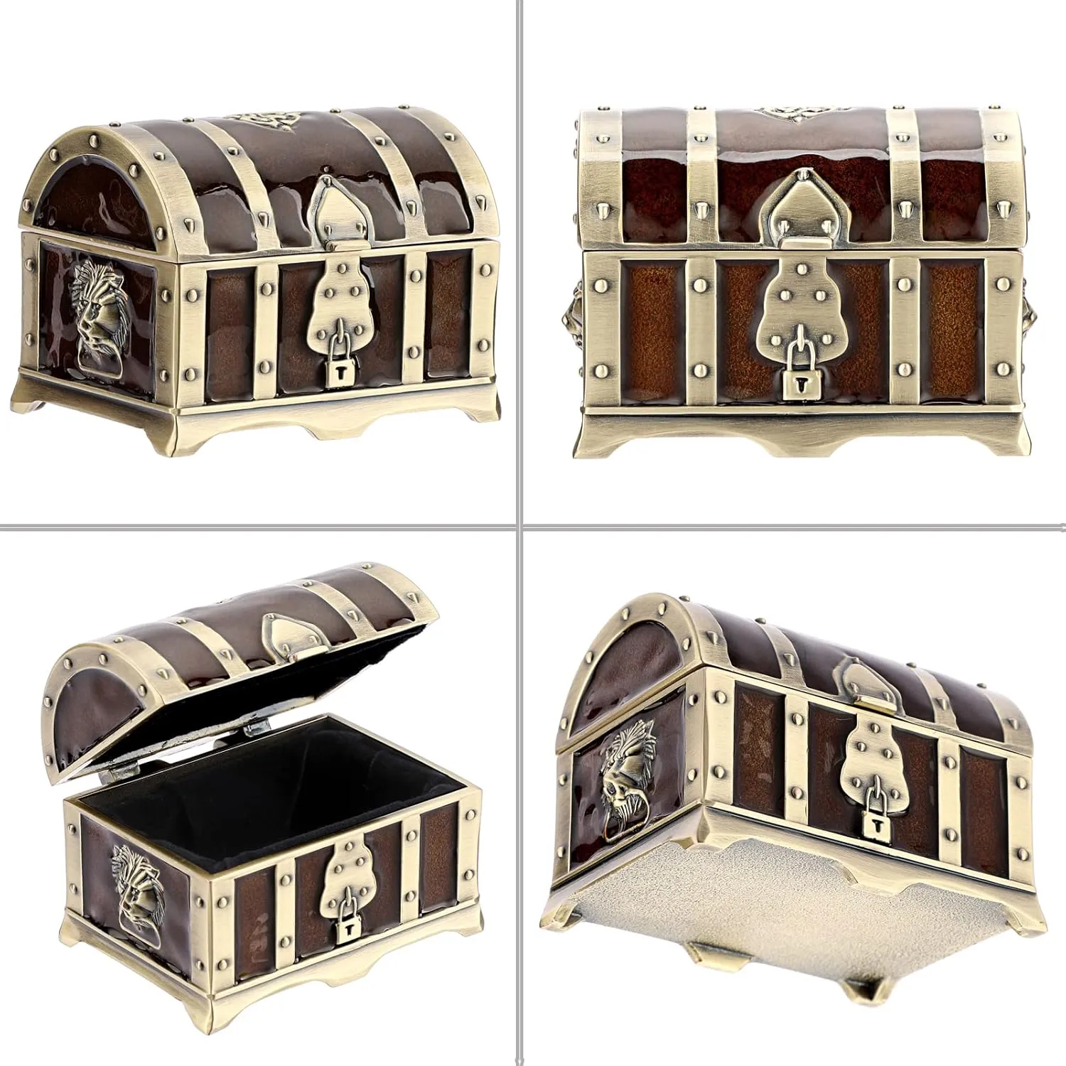 Hipiwe Vintage Metal Jewelry Box Treasure Trinket Chest Small Ring Earrings Necklace Keepsake Gift Holder Case for Girls Ladies Women (Bronze-brown, Small)