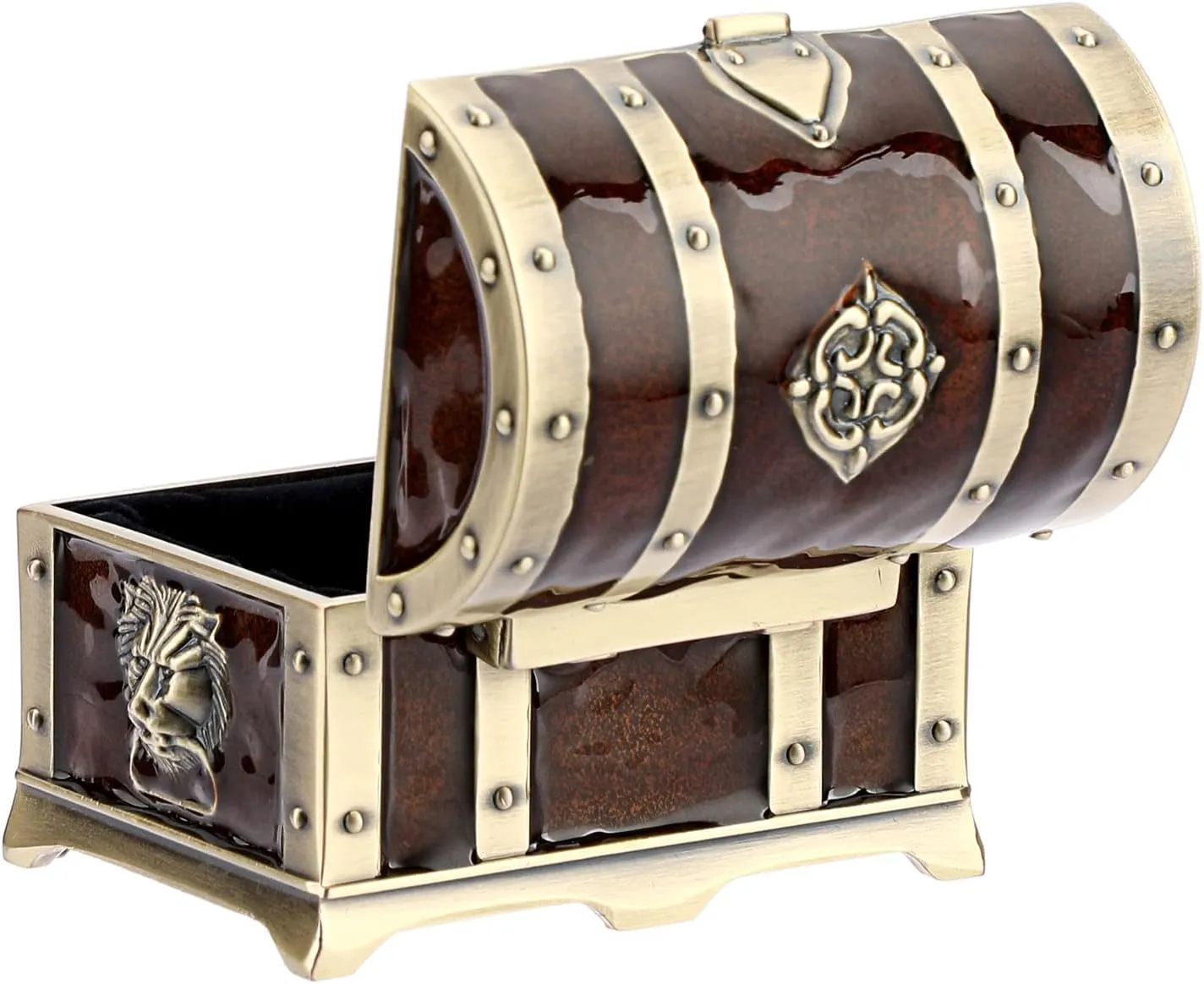 Hipiwe Vintage Metal Jewelry Box Treasure Trinket Chest Small Ring Earrings Necklace Keepsake Gift Holder Case for Girls Ladies Women (Bronze-brown, Small)
