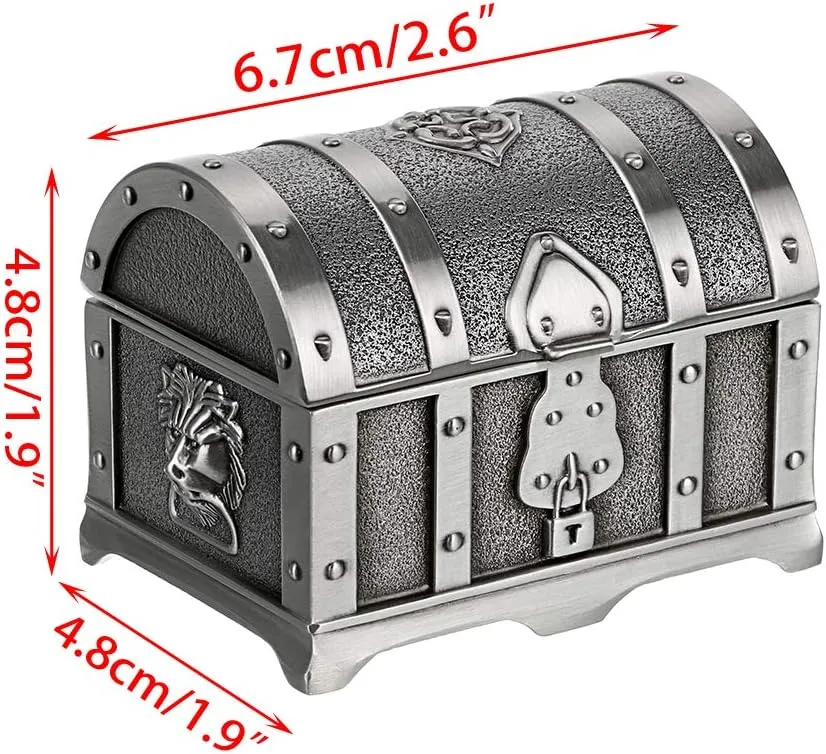 Hipiwe Vintage Metal Jewelry Box Treasure Trinket Chest,Smal Ring Earrings Necklace Keepsake Gift Holder Case for Girls Ladies Women (Small)